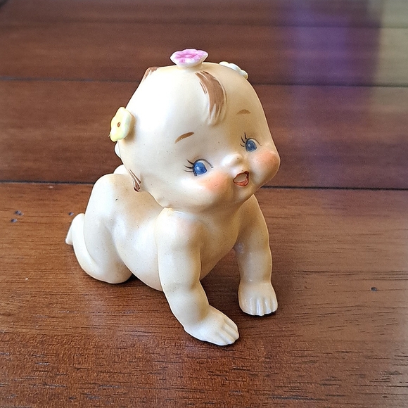Vintage Nippon Japan Porcelain Kewpie Doll Blue Eyed Crawling Piano Baby Kitsch - Picture 2 of 8
